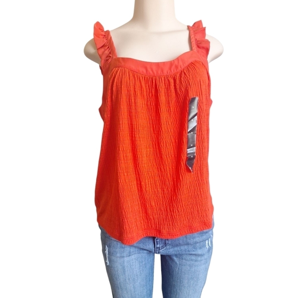 Banana Republic Orange Ruffle Strap Crinkle Tank Top - Size Medium (NWT)